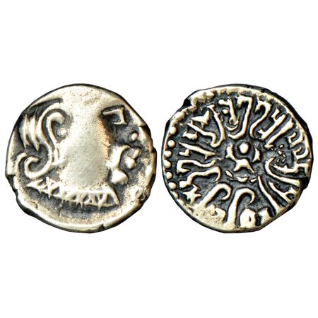Gupta Empire, silver drachm of Chandra Gupta II (375, 415 AD), 'Western India' type, S Kum