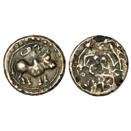 Vishnukundin-style coinage from Northern Maharashtra/Vidarbha, 'bull' type coin in alloyed