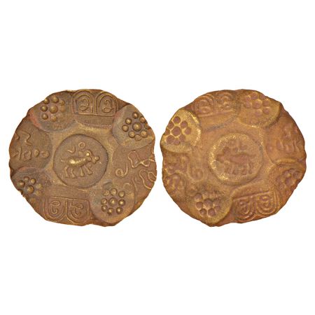 Kakatiyas of Warangal, gold punch-marked gadyana, repousse fabric, (900-1000 AD), 3.73g, 3