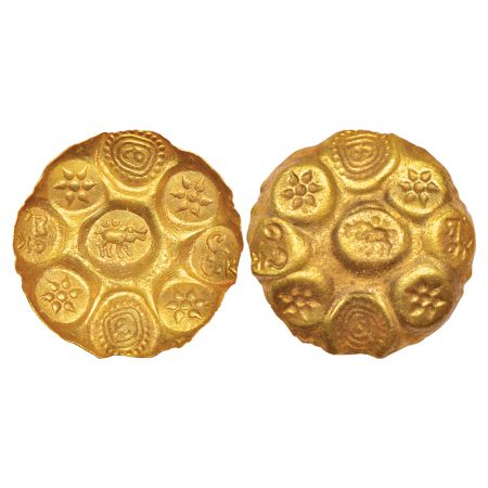 Kakatiyas of Warangal, gold punch-marked gadyana issued by a 'Lenka' (feudatory) chief, re