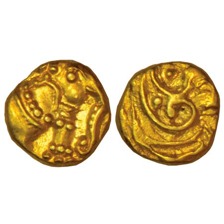 Western Gangas (10th-11th Century AD), gold gajapati fanam, MCSI-I 195-196, 0.39g. Obv: An