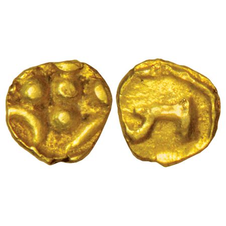Chalukyas of Kalyani or feudatories, unattributed gold ¼ fanam, (1000-1100 AD), 0.10g. Obv