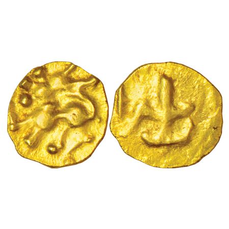 Chalukyas of Kalyani or feudatories, unattributed and uninscribed gold ½ fanam, (1000-1100