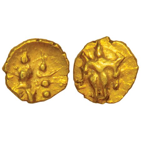 Kadambas of Nagarakhanda (North Karnataka), anonymous gold haga or ¼ fanam, (1200-1300 AD)