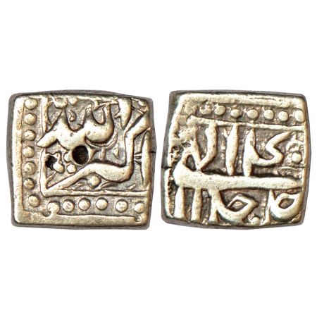 Akbar (1556-1605 AD), silver square ½ rupee, mintless type, Ilahi 40, KM 64.1, 5.63g. Very