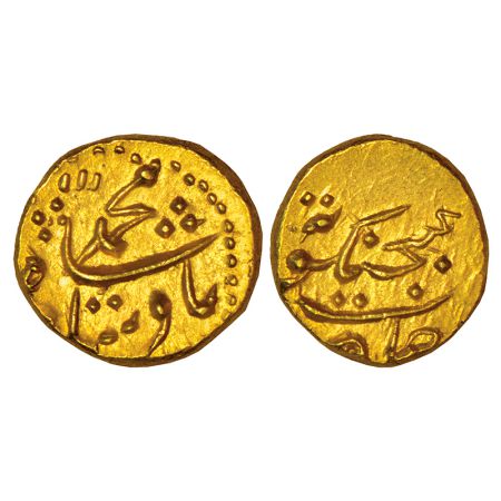 Muhammad Shah (1719-1748 AD), gold pagoda, Ganjikot (fully visible), KM E440.3, 2.81g. Ext