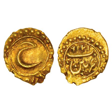 Mysore, Tipu Sultan (1782-1799 AD), gold fanam, Pattan mint, AM 1216, Persian 'He' on obve