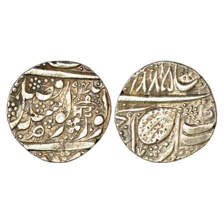 Sikh Empire, silver rupee, Amritsar mint, 'Nanak Shahi' couplet, frozen year VS 1885, 'SAT