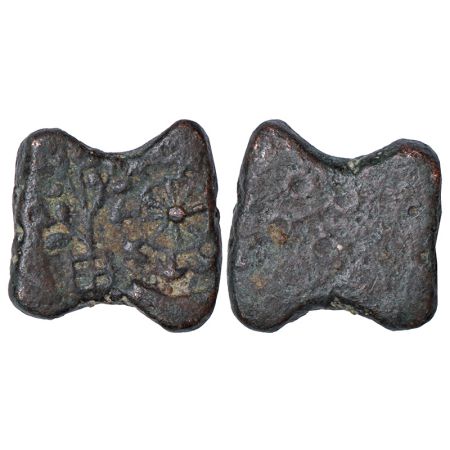 Ancient Malwa, Ujjain region, post-Mauryan uninscribed die-struck 'Damaru'-shaped copper c
