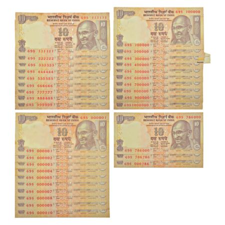 10 rupees, fancy number set of 32 notes, Gandhi series, 2009, signed by D. Subbarao, witho
