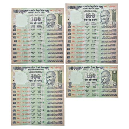 100 rupees, fancy number set of 32 notes, Gandhi series, 2008, signed by Y.V. Reddy, inset