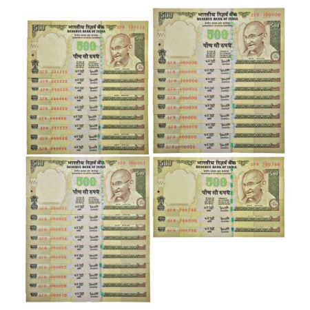 500 rupees, fancy number set of 32 notes, Gandhi series, 2007, signed by Y.V. Reddy, inset