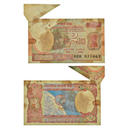 2 rupees, misprint, Aryabhatta series, ND (1977-1982), signed by I. G. Patel, inset 'A', s