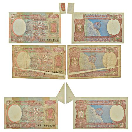 2 rupees, misprint notes (3), Aryabhatta series, ND (1985-1990), signed by R. N. Malhotra,