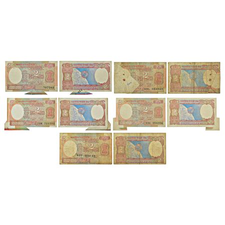 2 rupees, misprint notes (5), Aryabhatta series, ND (1985-1990), signed by R. N. Malhotra,