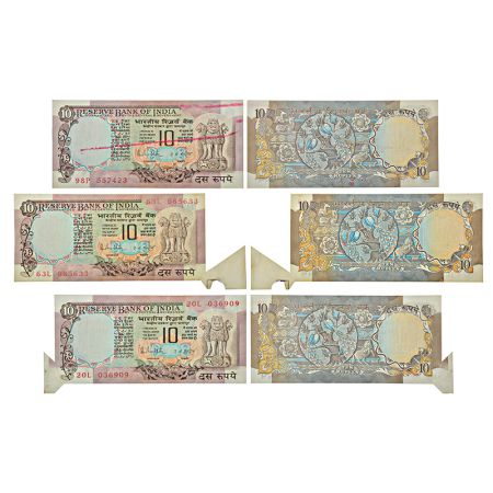 10 rupees, misprint notes (3), Peacock series, ND (1985-1990), signed by R. N. Malhotra, 1