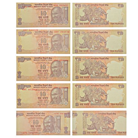 10 rupees, misprint notes (5), Gandhi series, 2x 2013, signed by D. Subbarao, inset 'M'; 2