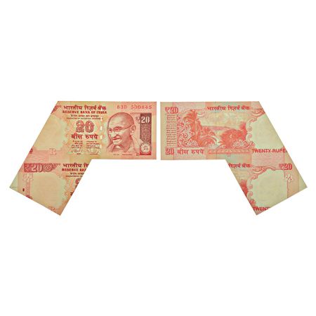 20 rupees, misprint, Gandhi series, 2012, signed by D. Subbarao, inset 'R', serial no.: 83