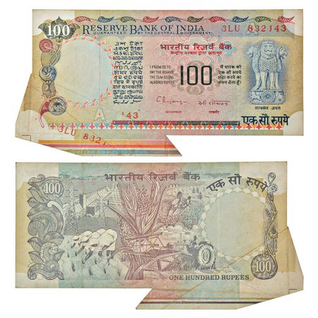 100 rupees, misprint, Agriculture series, ND (1992-1997), signed by C. Rangarajan, inset '