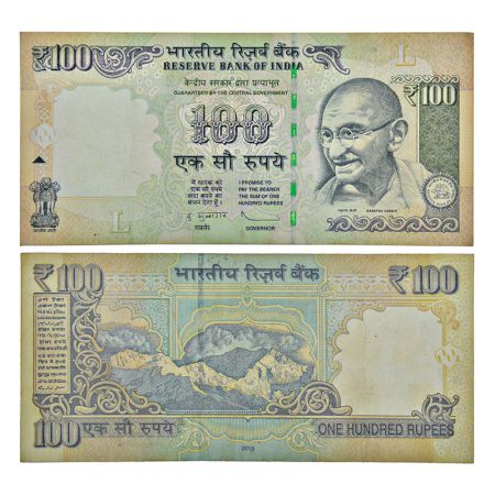 100 rupees, misprint, Gandhi series, 2013, signed by D. Subbarao, inset 'L', serial number