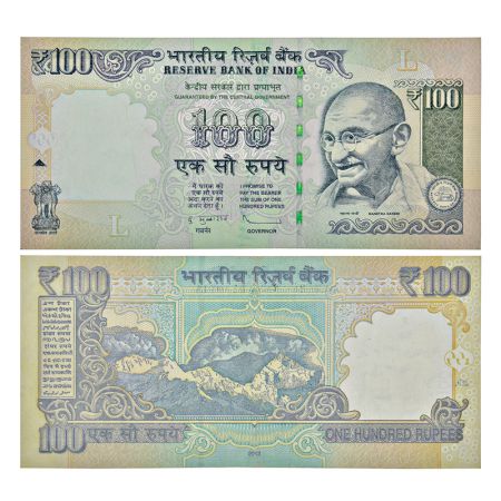 100 rupees, misprint, Gandhi series, 2013, signed by D. Subbarao, inset 'L', serial number