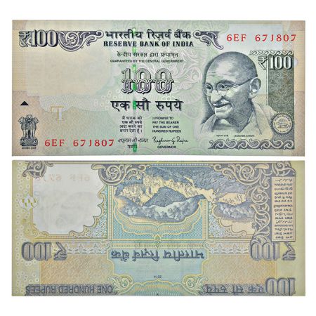 100 rupees, misprint, Gandhi series, 2014, signed by Raghuram Rajan, inset 'L', serial no.
