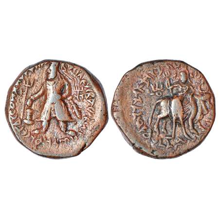Kushans - copper tetradrachm of Wima Kadphises (c.110-127 AD), MAC 3011-3013, 17.17g. Obv:
