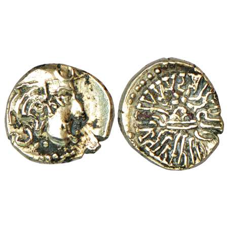 Western Kshatrapas, Karddamaka dynasty - silver drachm of Damasena (222-238 AD), inscribed