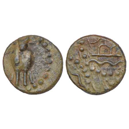Western Kshatrapas, anonymous and uninscribed 'bull' type potin coin issued under Damasena