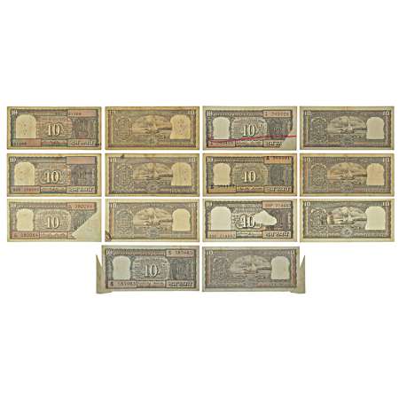 10 rupees, misprint notes (7), Boat series, ND, various governor's signature, various inse