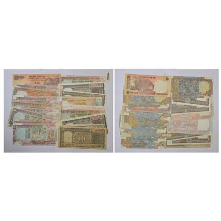 10 rupees, group of 19 misprint notes, 5x Boat series, 10x Peacock series, 3x Shalimar Gar