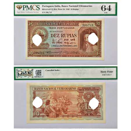 Indo-Portuguese Territories, 10 rupias, 6th issue, 29th November 1945, signed by Antonio D