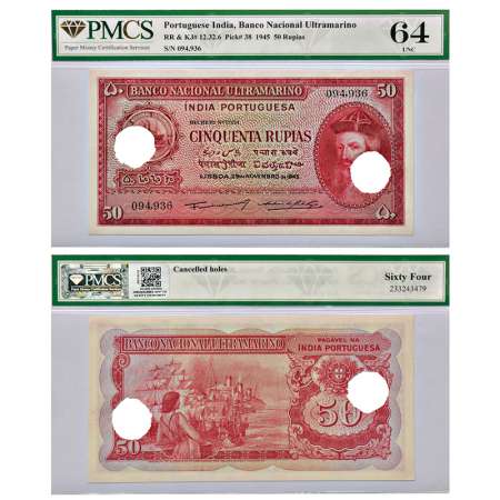 Indo-Portuguese Territories, 50 rupias, 6th Issue, 29th November 1945, signed by Antonio D