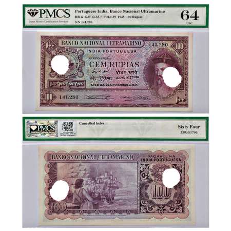 Indo-Portuguese Territories, 100 rupias, 6th Issue, 29th November 1945, signed by Antonio 
