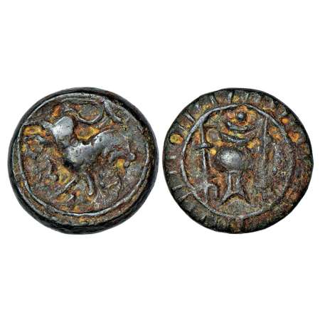 Vishnukundin dynasty, 'lion' type uninscribed coin of alloyed copper, (500-600 AD), 8.44g.