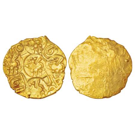 Chalukyas of Kalyani or feudatories, gold punch marked gadyana in the name of 'Ayyana Sing