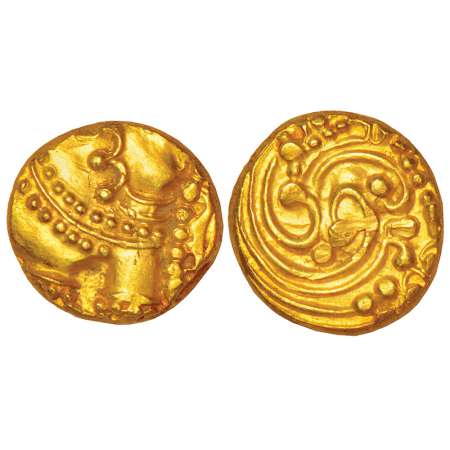 Western Gangas (10th-11th century AD), gold gajapati pagoda, MCSI 192-193, 3.84g. Obv: An 