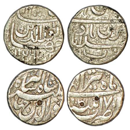 Jahangir (1605-1627 AD), silver rupee (2), Ahmadabad mint, 'Muzaiyan' couplet, AH 1026, KM