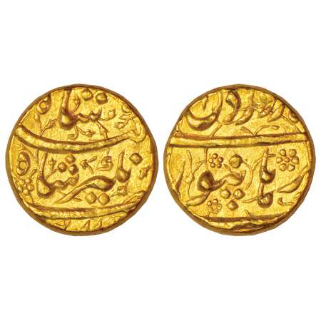Jahangir (1605-1627 AD), gold mohur, Burhanpur mint, Farwardin, no date and RY, KM 176.3, 