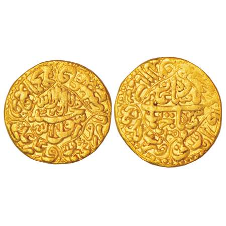 Shah Jahan (1628-1658 AD), gold mohur, Akbarabad mint, AH 1059/RY 23, KM 258.2, 10.72g. Ob