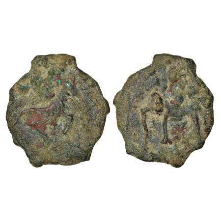 Kausambi/Vatsa' region, uninscribed cast copper coin, 'lanky bull' type, 3.39g. Obv: 'Lank