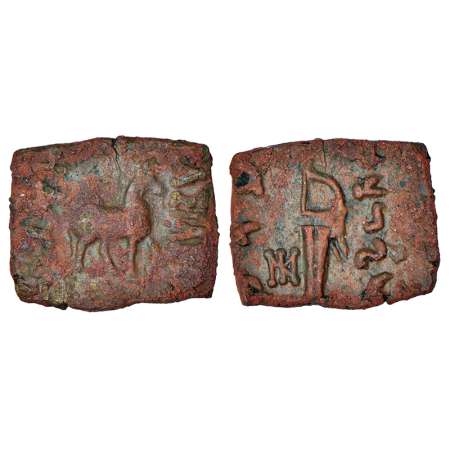 Indo-Scythians - copper ½ unit of Maues (c.125-85 BC), ISCH 6.1, 4.45g. Obv: Horse prancin