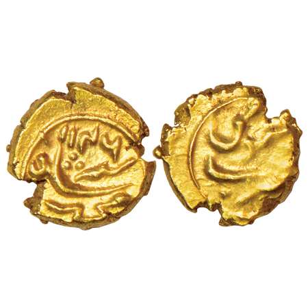 Muhammad Shah (1719-1748 AD), gold ½ pagoda, Guti mint, AH 1146, KM D440.1, 1.68g. Very fi