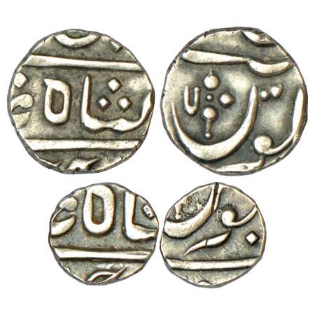 Maratha Confederacy, silver ¼ rupee and 1/8 rupee, Muhiabad Poona mint (off flan), in the 