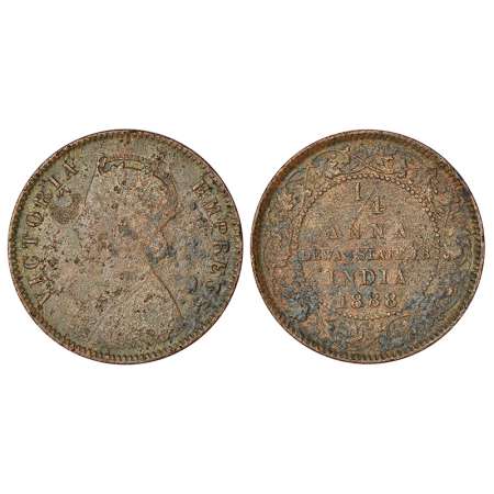 Dewas JB (Junior branch), Narayan Rao (1864-1892 AD), copper ¼ anna, AD 1888, KM 3, 6.42g.