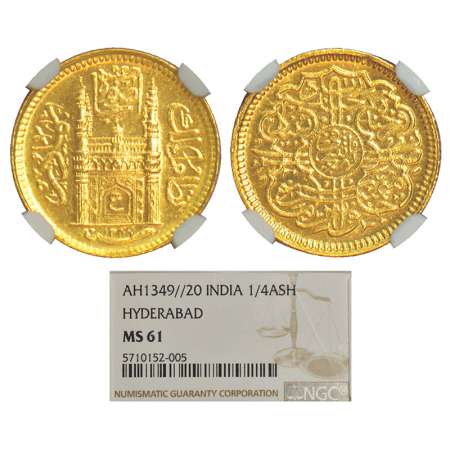 Hyderabad, Mir Usman Ali Khan (1911-1948 AD), gold ¼ ashrafi, Hyderabad mint, AH 1349/RY 2