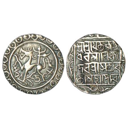 Tripura, Rajadhara Manikya (1586-1599 AD), mule silver tanka, citing Queen Satyavati type,