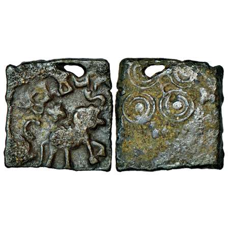 Satavahana, North-Central Deccan region, copper coin attributed to 'Mahagamika' of the San
