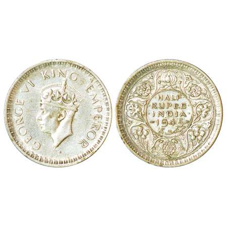 George VI, silver ½ rupee, Lahore mint, 1945 (large 5), head type II, unlisted in PR, GK 1