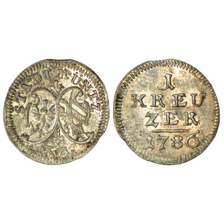 German State-Nurnberg, billion kreuzer, 1786, KM 375, 0.71g. Obv: Two shields, K.R below. 